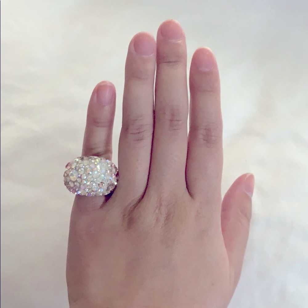 Swarovski dome pink and white crystal ring